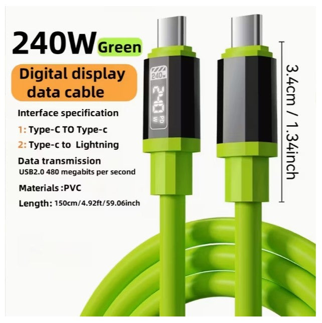 240 Watt USB-C to USB-C Cable PD Fast Charger Cord - 5 Feet